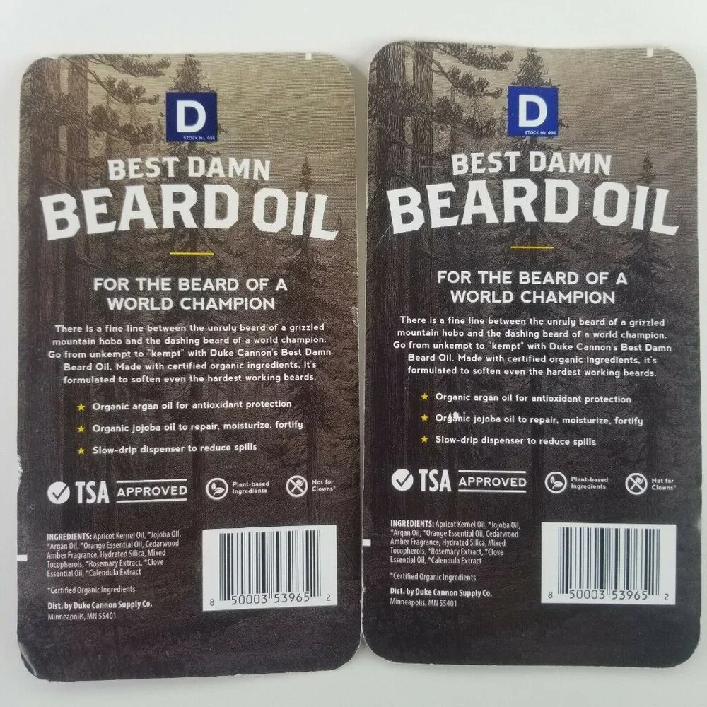 2 Pk Duke Cannon Best Damn Beard Oil Redwood Scent .5 oz ea